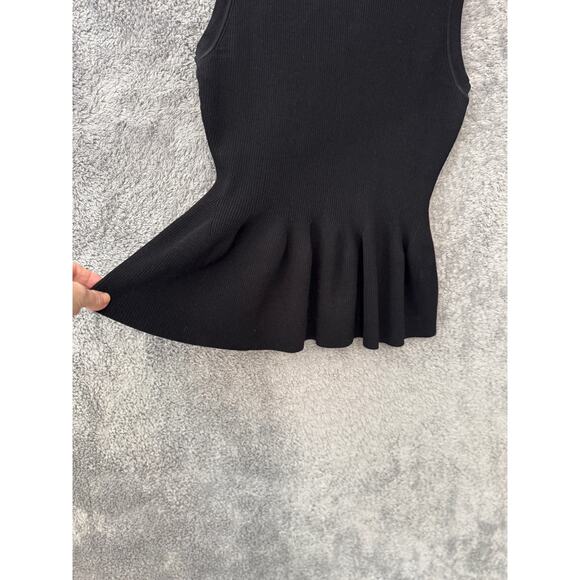 VERONICA BEARD Arago ribbed-knit peplum black top Size M - Picture 5 of 10